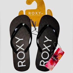 New Roxy Black Flip Flops Women’s Size 5 Black & White